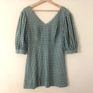 UO Lena Gingham Puff Sleeve Mini Dress